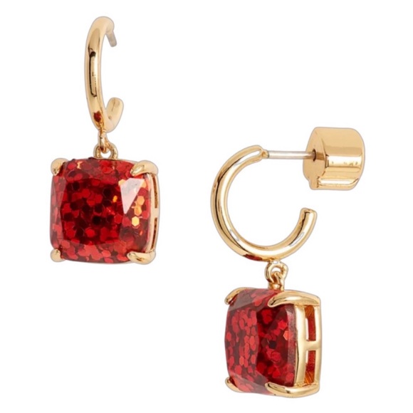 KATE SPADE • Squared Away Red Glitter Huggies Hoop Earrings